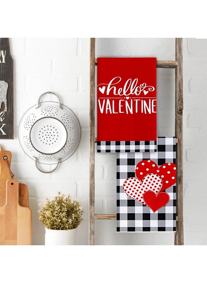 ARKENY مناشف مطبخ سوداء حمراء منقوشة 18x26 بوصة فائقة الامتصاص قماش تجفيف زفاف علامة حب منشفة يدوية لعيد الحب ديكورات أو حفلة مجموعة من 2 - Image 3